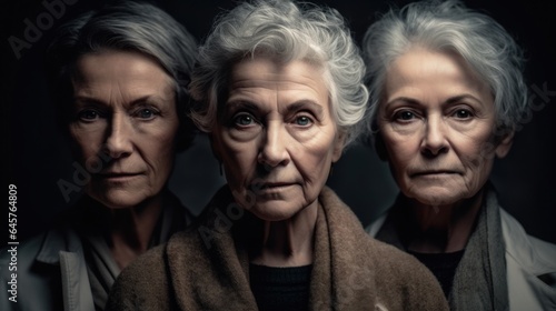 Expressive anger from senior women with diverse skin tones, grey hair, in studio. Generative AI