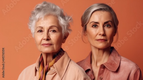A studio image of two seniors displaying anger, varied skin tones, and stylish grey hair. Generative AI