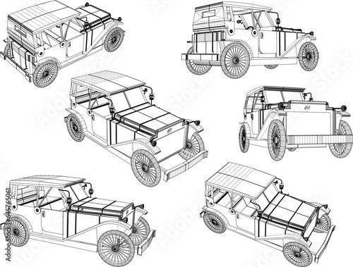 Sketch vector illustration of vintage old classic car design for nobles and officials