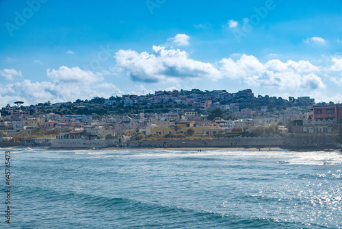 Obraz na płótnie Chiaiolella beach and harbor at Procida island seen from Vivara w salonie