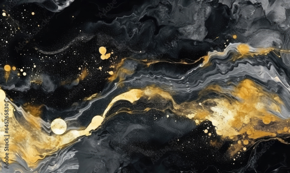 Texture of black marble stone. Spreading paint out wallpaper and golden flow. Texture of black marble stone. Spreading paint out wallpaper and golden flow.