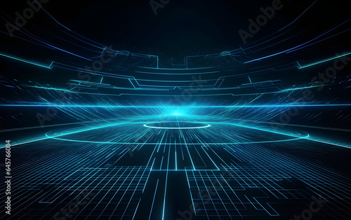 Abstract business blue neon background, Generative AI