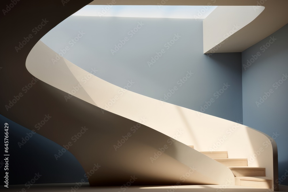 Abstract architecture, modern interior background. Beige spiral stairs - abstract fragment with natural light. Abstract architecture, modern interior background. Beige spiral stairs - abstract fragment with natural light.