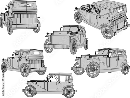 Sketch vector illustration of vintage old classic car design for nobles and officials