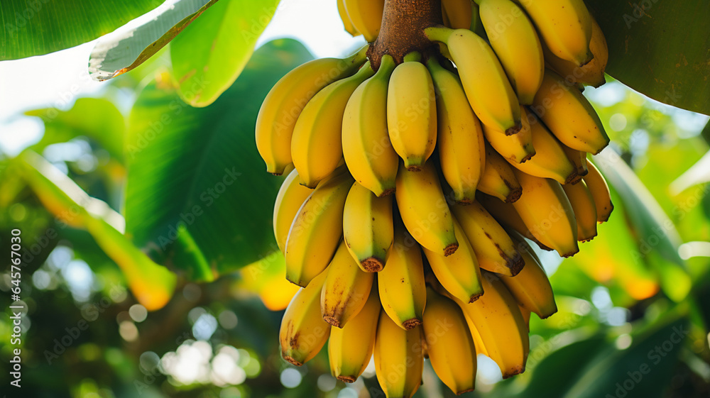 Naklejka premium Close-up of Bananas on a Tree
