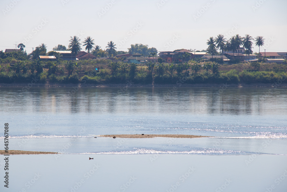 Rural scenery along Mekong River and the border of Thailand in Vientiane, Laos Rural scenery along Mekong River and the border of Thailand in Vientiane, Laos