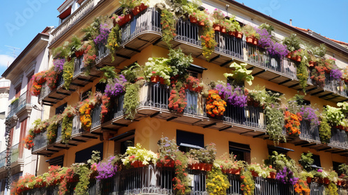 Building Adorned with Balcony Flowers