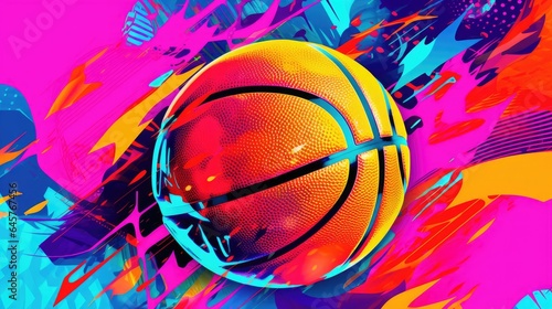 Basket ball, pop art collage style neon bold color © thesweetsheep