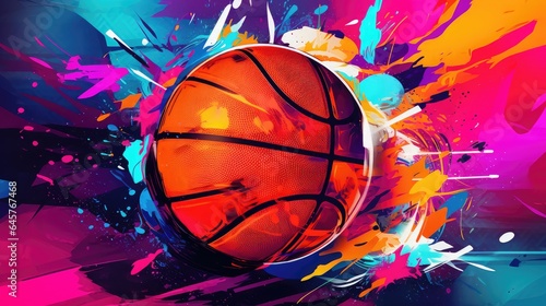 Basket ball, pop art collage style neon bold color