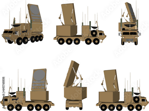 Vector illustration sketch detailed design of enemy aircraft detection radar carrier combat vehicle