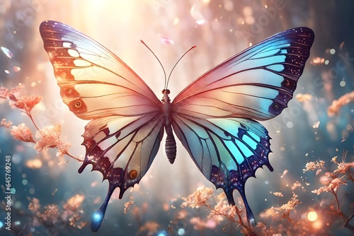 Dreamy fantasy magical butterflies, highly detailed, butterfly, wings, soft light colors, phoenix glitter, pretty, beautiful, bonito, magical. AI Generated.