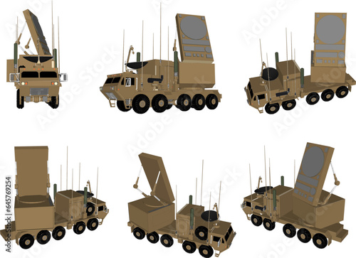 Vector illustration sketch detailed design of enemy aircraft detection radar carrier combat vehicle