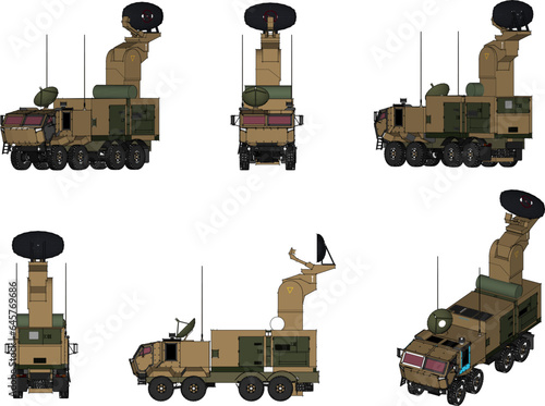 Vector illustration sketch detailed design of enemy aircraft detection satellite radar carrier combat vehicle