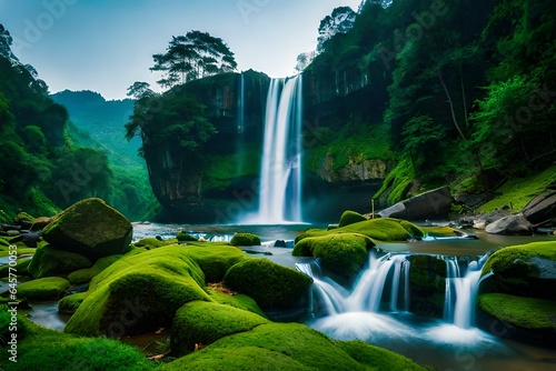 beautiful waterfall in green forest in jungle at phu tub berk mountain , phetchabun , Thailand