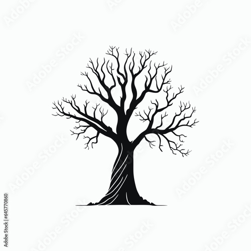 Black Branch without leaf or leaves Tree or Naked trees silhouettes. isolated in white background