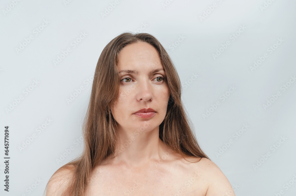 Portrait Of Beautiful Woman With Long Hair Looking Away Portrait Of Beautiful Woman With Long Hair Looking Away