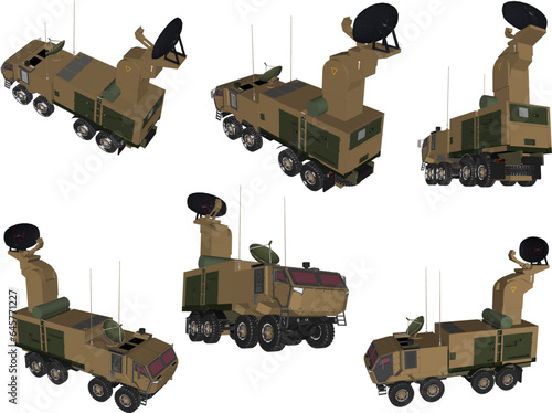 Vector illustration sketch detailed design of enemy aircraft detection satellite radar carrier combat vehicle