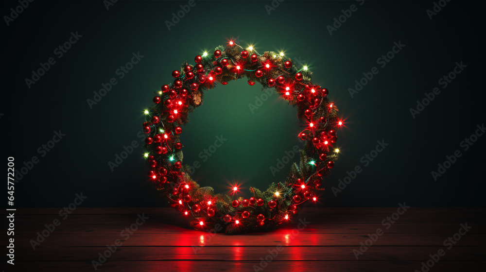 Vibrant red and green Christmas wreath with twinkling lights, signaling the arrival of joyous celebrations