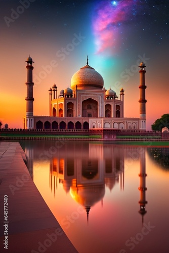 Beautiful mosque with colorful galaxy sky 