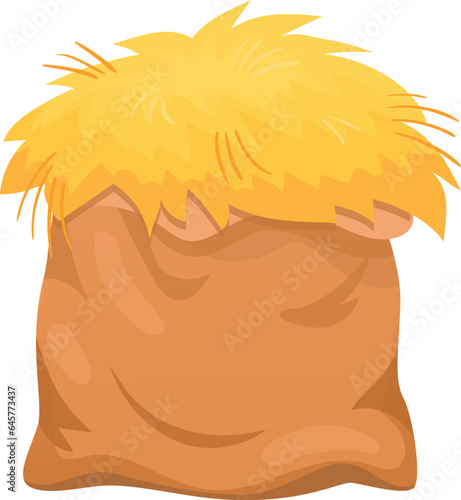 Hay sack. Canvas bag full of dry straw cartoon icon