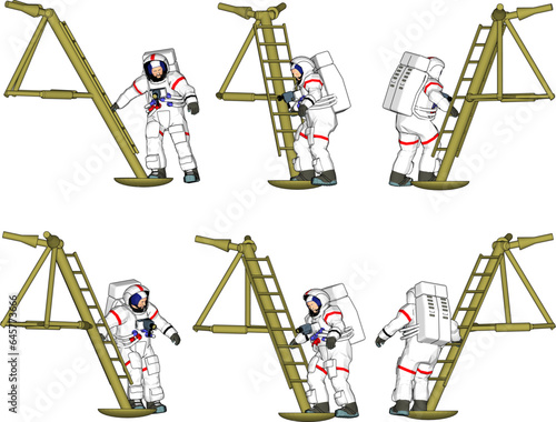 Vector illustration sketch of astronaut landing space flight design on moon