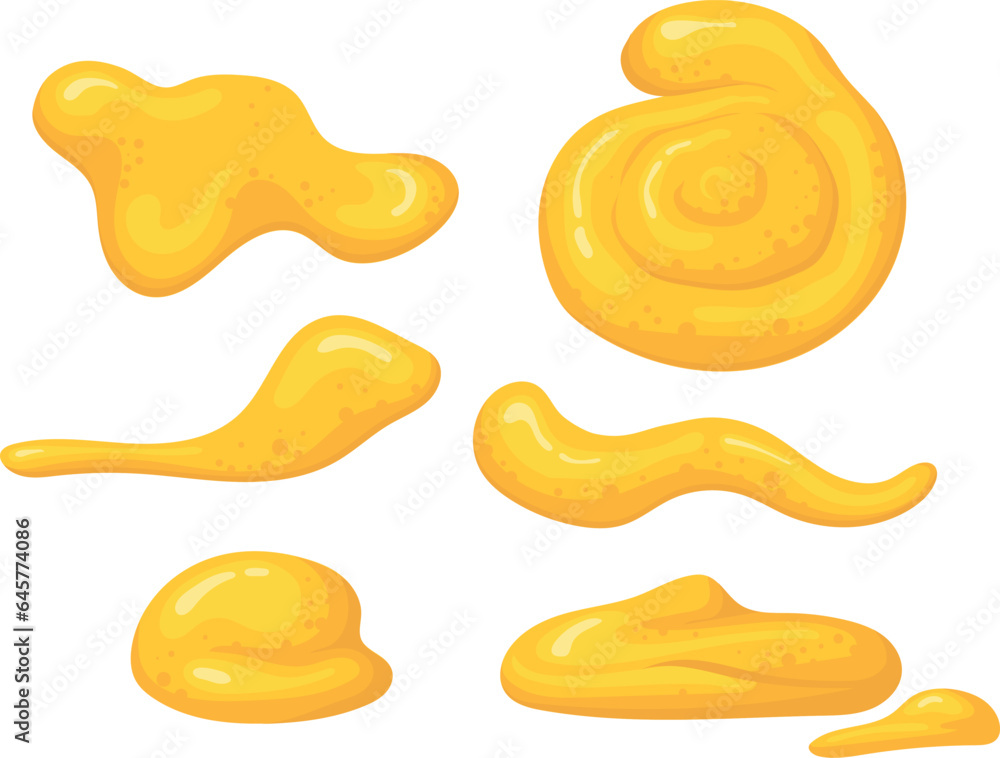 Mustard drop set. Dip sauce splash blobs Mustard drop set. Dip sauce splash blobs