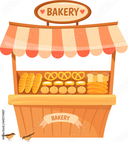 Bakery stand. Cartoon food market stall icon