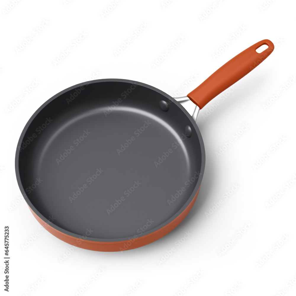 Three-dimensional icon of a frying pan. Kitchen utensils. Solitary item against a white backdrop. Three-dimensional icon of a frying pan. Kitchen utensils. Solitary item against a white backdrop.