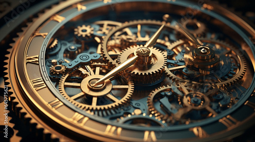 Technology clockwork macro antique time watch metallic old gear detail clock mechanic