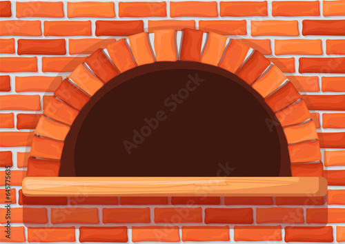Brick wood stove background. Empty furnace or fireplace