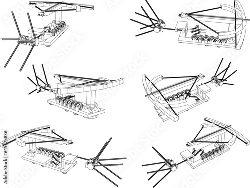 Vector illustration sketch of giant crossbow traditional ethnic weapon design
