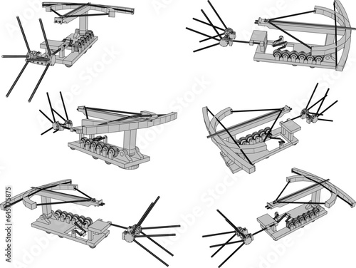 Vector illustration sketch of giant crossbow traditional ethnic weapon design