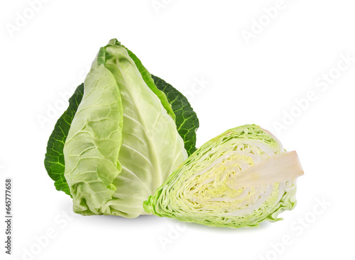 Bilde på lerret Fresh green pointed cabbage with slice isolated on transparent background