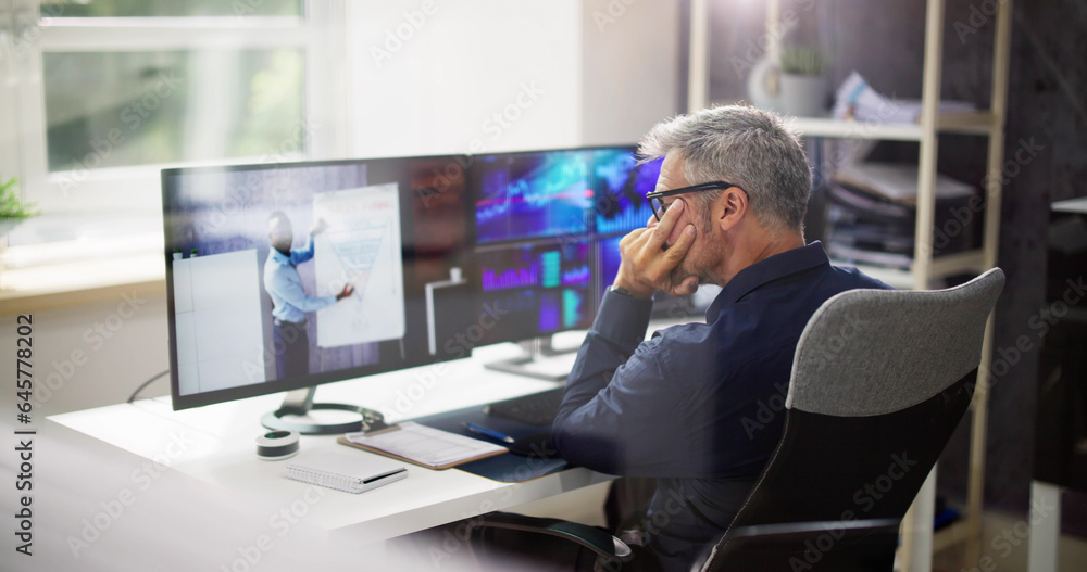 Bored Employee In Video Conference Training Bored Employee In Video Conference Training