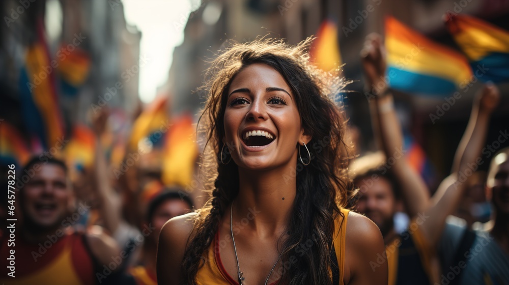 Colombian Woman and People Proudly Holding Their National Flag - Celebrating Heritage and Unity
