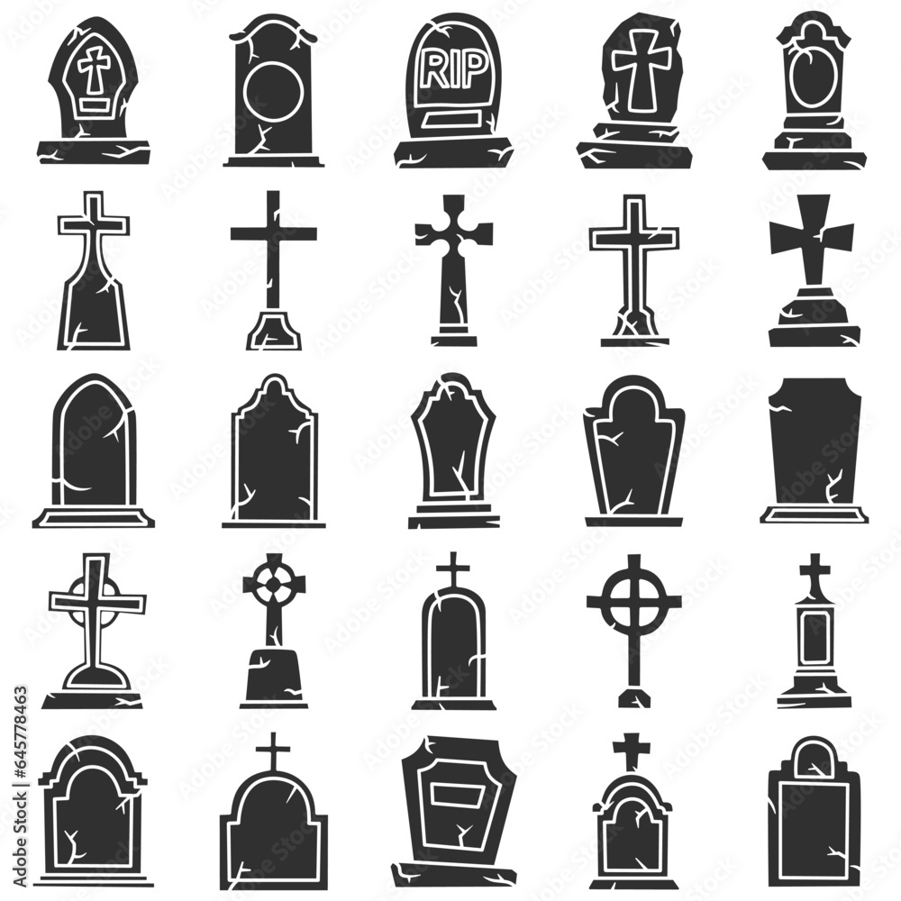 Vector collection of illustrations of tombstone silhouettes Vector collection of illustrations of tombstone silhouettes