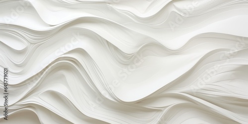 Flowing Thin White Lines in Delicate Paper Cutout Style, Depicting Yogurt, Cream, Ice Cream