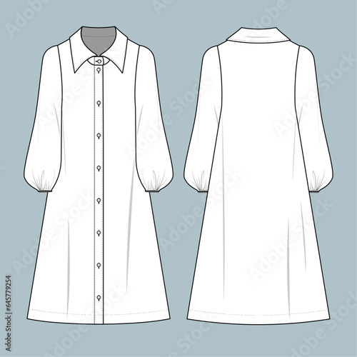 dress fashion flat technical sketch drawing template.