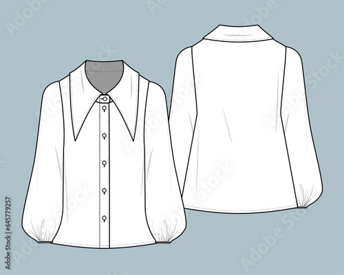 blouse fashion flat technical sketch drawing template.