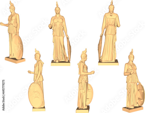 Vector sketch illustration architectural design of statue of greek roman war god goddess with shield