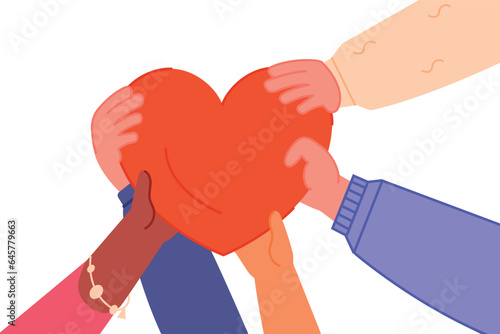 Heart in human hands. Compassion symbol. Volunteer together