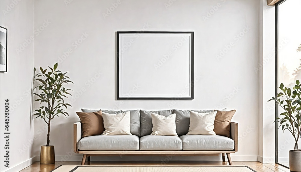 Fototapeta premium Concept Mockup. White living room with a sofa