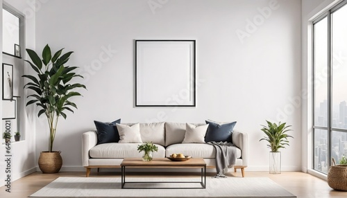 Concept Mockup. White living room with a sofa