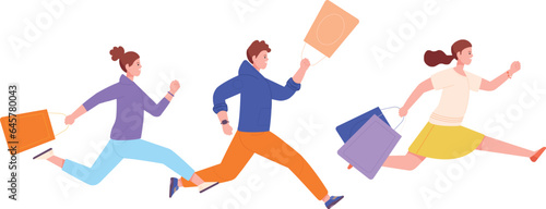 People running with shopping bags. Hurrying for sale