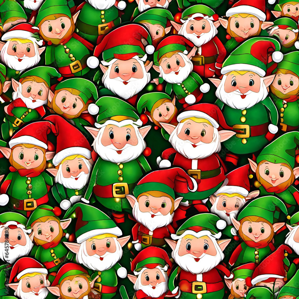 Bearded elves and Santa's background pattern