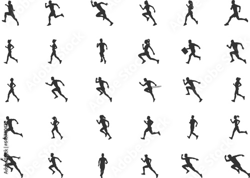 Running silhouettes, Running man and woman silhouettes, Run silhouettes, People running silhouette, Running vector set
