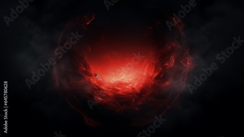 Smoke exploding outward from circular empty center, dramatic smoke or fog effect with red scary glowing for spooky Halloween background.