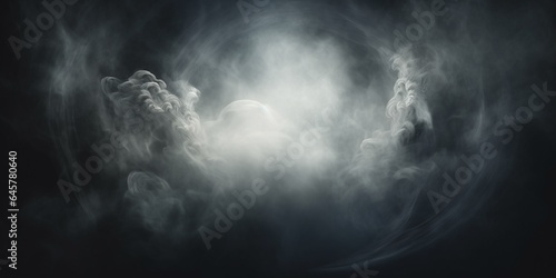 Smoke exploding outward from circular empty center  dramatic smoke or fog effect with scary glowing for spooky Halloween background.