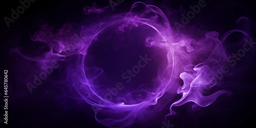 Smoke exploding outward from circular empty center, dramatic smoke or fog effect with purple scary glowing for spooky Halloween background.