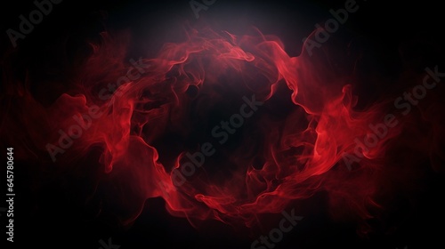 Smoke exploding outward from circular empty center, dramatic smoke or fog effect with red scary glowing for spooky Halloween background.
